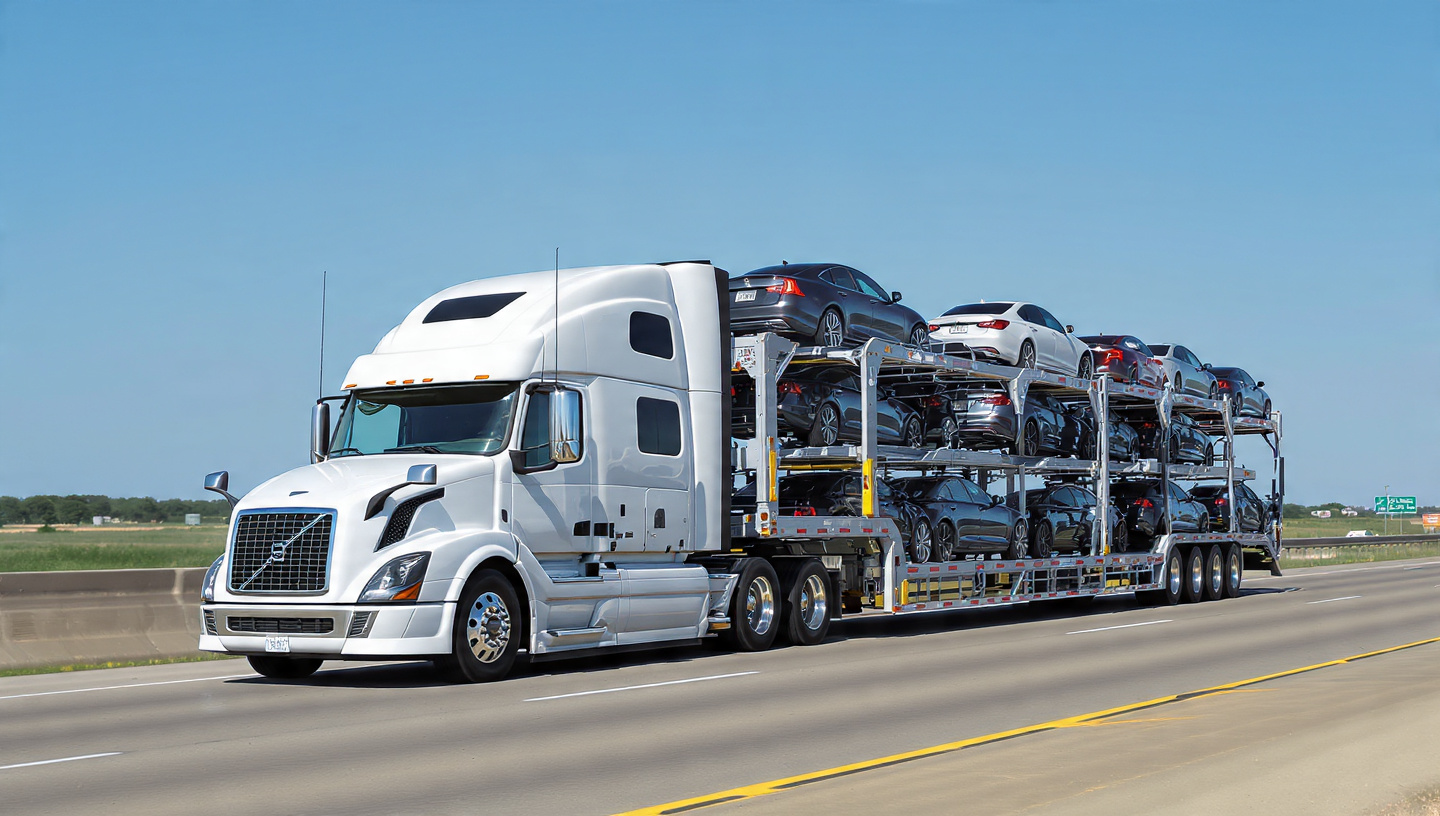 Volvo car hauler on highway